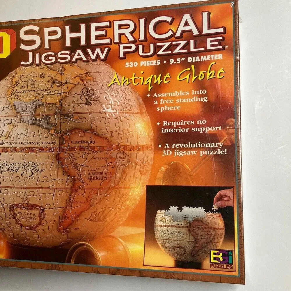 New/Sealed 1998 3D Spherical Jigsaw Puzzle Antique Globe 530 Pieces 9.5